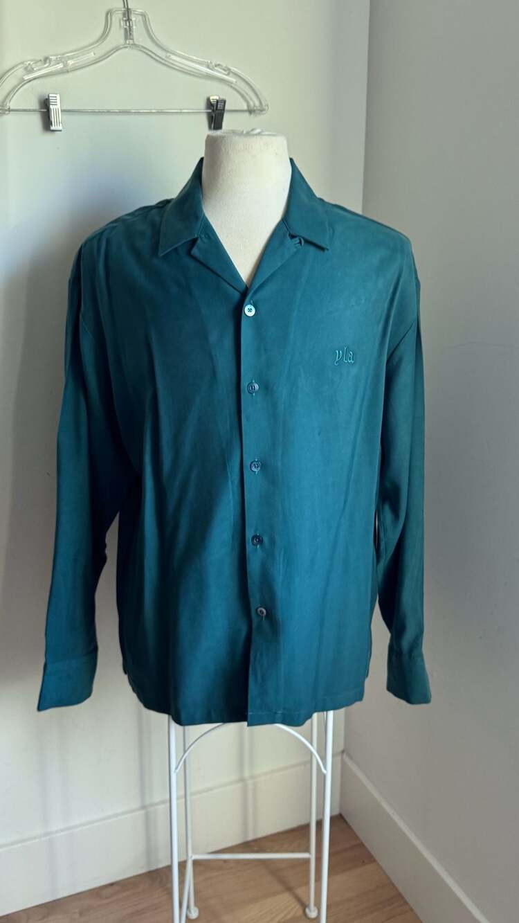 YoungLA 8009 Camp Collar Long Sleeve Button Up Shirt in Teal